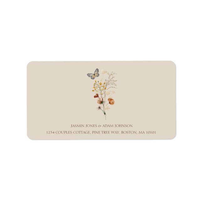 Rustic Brown Wildflower Butterfly Wedding Label (Front)