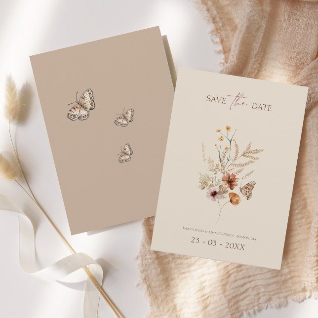 Rustic Brown Wildflowers and Butterflies Wedding Save The Date (Rustic Brown Wildflowers and Butterflies Wedding Save The Date)
