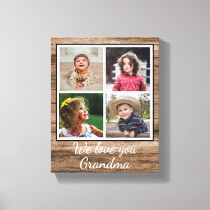 Rustic Brown Wood 4 Photo Collage Grandma Canvas Print