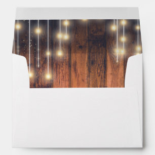 Rustic Brown Wood and String Lights Envelope