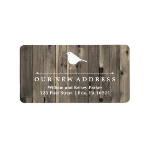 Rustic Brown Wood and Sweet Bird New Address Label