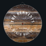 Rustic Brown Wood Beach house Family Name  Dartboard<br><div class="desc">Personalized dartboard for family parties at the beach house.Add name and established year to the rustic dartboard with a distressed  wood texture background.</div>