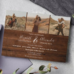 Rustic brown wood Elegant 4 Photos script wedding Invitation<br><div class="desc">Elegant Chic rustic brown wood elegant classic calligraphy wedding invitation and initials monogram. With a modern and trendy script,  add 4 of your photos.</div>