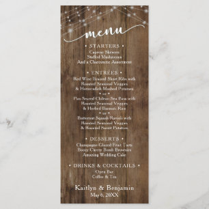Rustic Brown Wood Fairy Lights, Elegant Typography Menu