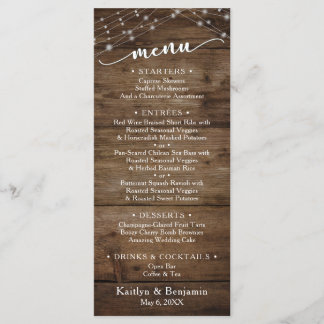 Rustic Brown Wood Fairy Lights, Elegant Typography Menu