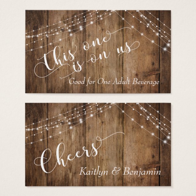 Rustic Brown Wood & Light Strings Drink Tickets (Front & Back)