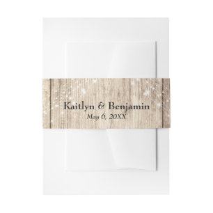 Rustic Brown Wood & Light Strings Personalized Invitation Belly Band