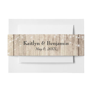 Rustic Brown Wood & Light Strings Personalized Invitation Belly Band