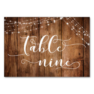 Rustic Brown Wood & Light Strings Table Nine Card