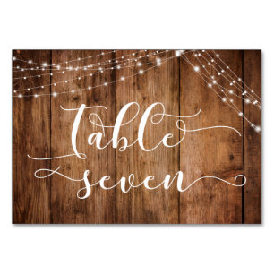 Rustic Brown Wood & Light Strings Table Seven Card