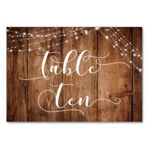 Rustic Brown Wood & Light Strings Table Ten Card
