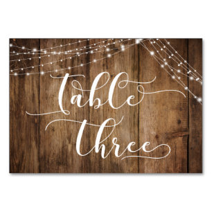 Rustic Brown Wood & Light Strings Table Three Card