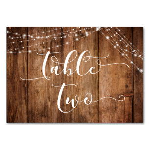 Rustic Brown Wood & Light Strings Table Two Card
