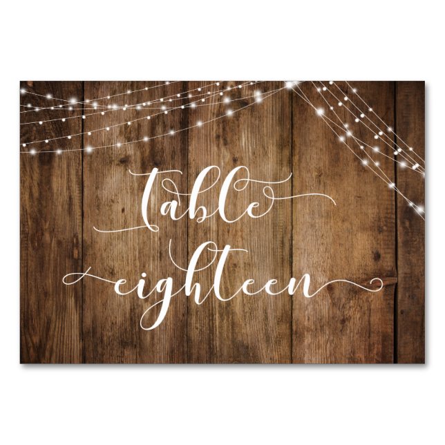 Rustic Brown Wood & Lights Table Eighteen Card (Back)