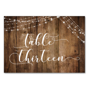 Rustic Brown Wood & Lights Table Thirteen Card