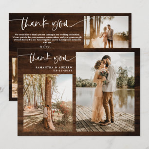 Rustic brown wood script 5 photo thank you wedding