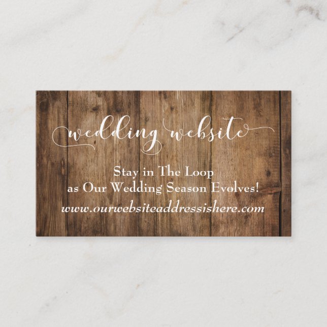 Rustic Brown Wood, Script Wedding Website Details Enclosure Card (Front)
