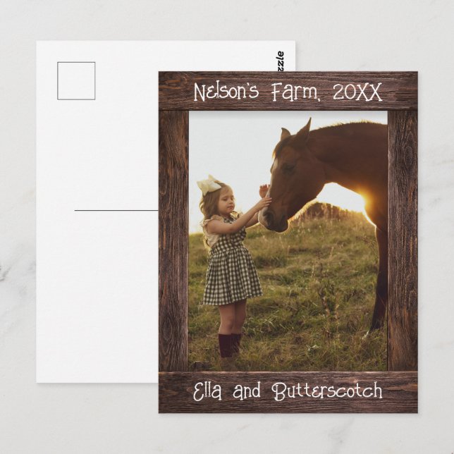 Rustic Brown Wood Text Editable Faux Photo Frame Postcard (Front/Back)