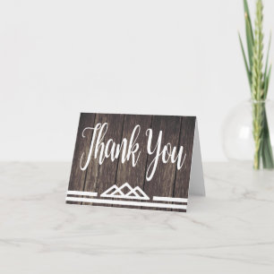 Rustic Brown Wood Thank You Geometric Tribal Card