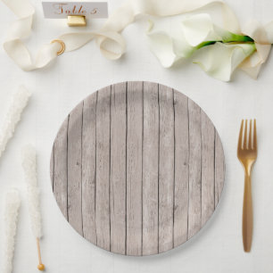 Rustic Brown Wood Wedding Paper Plate