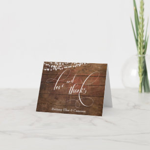 Rustic Brown Wood, White Light Strings Elegant Thank You Card