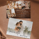 Rustic brown wood winter script 5 photos wedding invitation<br><div class="desc">Chic winter fall rustic brown wood script wedding with 5 photo grid collage horizontal layout.</div>