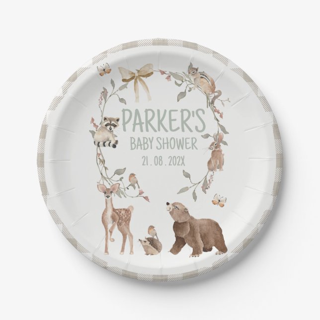 Rustic Brown Woodland Baby Shower Paper Plate (Front)