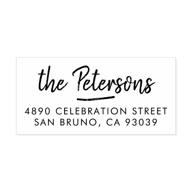 Rustic Brush Script Family Name & Return Address Rubber Stamp (Imprint)