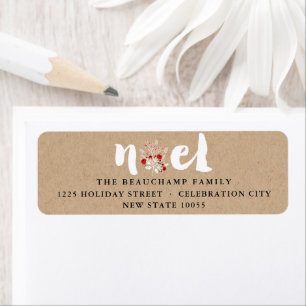 Rustic Brushed Noel Kraft Christmas Return Address