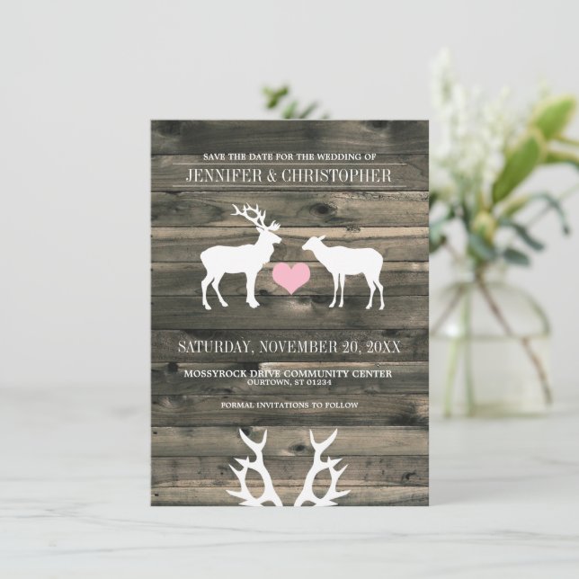 Rustic Buck and Doe Save the Date Announcements (Standing Front)