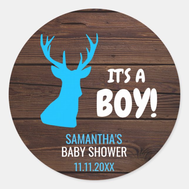 Rustic Buck Deer Boy Theme Baby Shower Envelope Classic Round Sticker (Front)