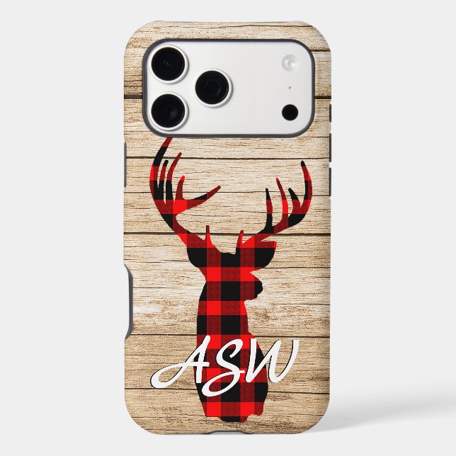 Rustic Buck Deer Hunting Plaid Monogram (Back)