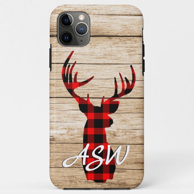 Rustic Buck Deer Hunting Plaid Monogram Case-Mate iPhone Case (Back)