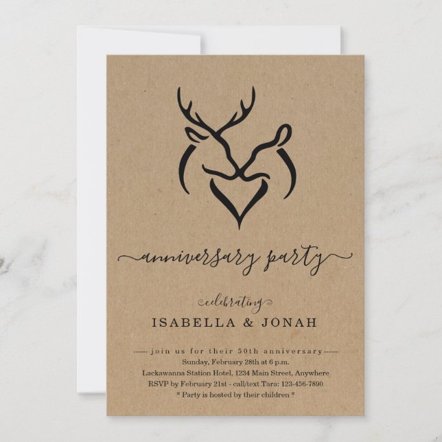 Rustic Buck & Doe Deer Antlers Anniversary Party I Invitation (Front)