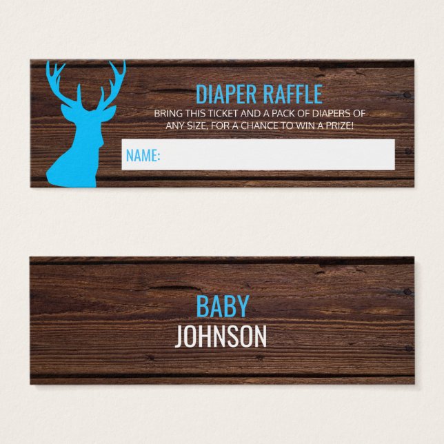 Rustic Buck Wood Blue DIAPER RUFFLE Tickets QTY100 (Front & Back)