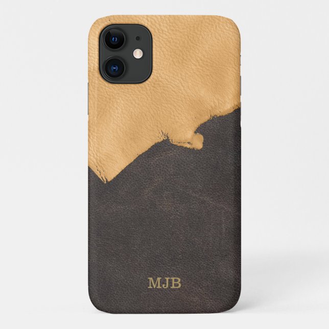 Rustic Buckskin Leather Monogram Men's Case-Mate iPhone Case (Back)