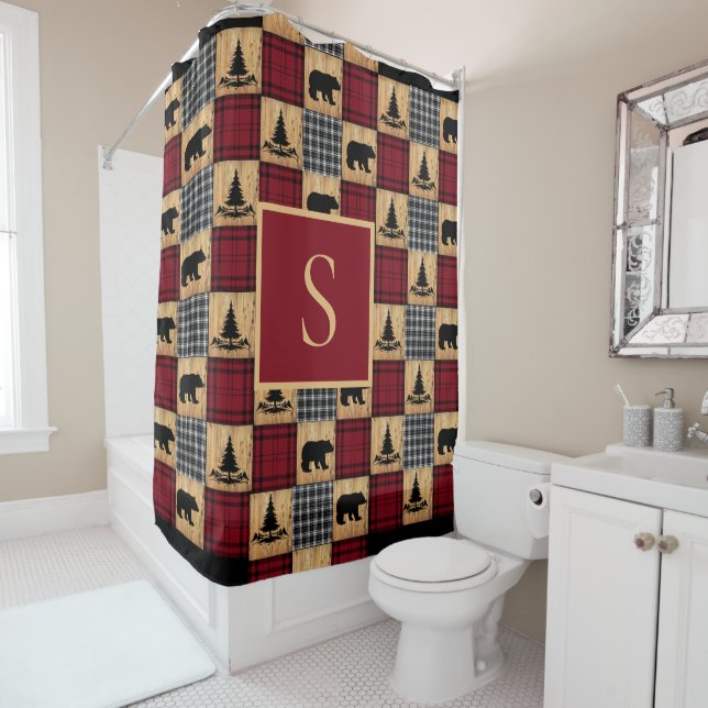 Rustic Buffalo Check Bears Trees Wood Red Black (In Situ)