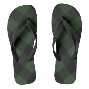 Rustic Buffalo Check Celtic Green Black Flip Flops