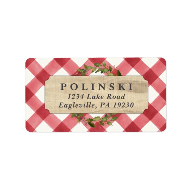 Rustic Buffalo Check Holiday Return Address Labels (Front)