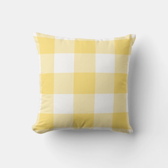 Rustic Buffalo Check Pattern Pastel Yellow Throw Pillow (Front)