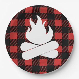 Rustic Buffalo Check Plaid & Campfire Paper Plate