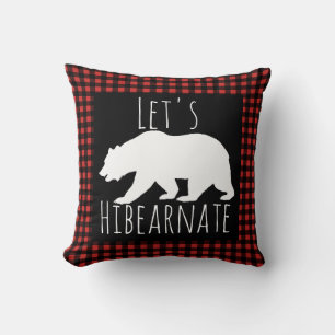 Rustic Buffalo Check Plaid Let's Hibearnate Bear Throw Pillow