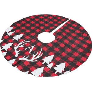 Rustic Buffalo Check Plaid White Deer Antlers Brushed Polyester Tree Skirt