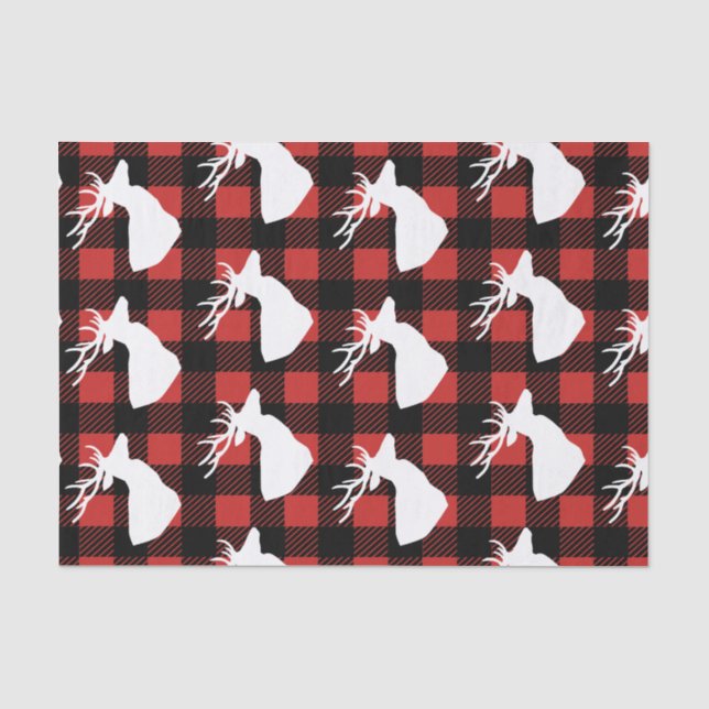 Rustic Buffalo Check Plaid & White Deer Silhouette Tissue Paper (Front)
