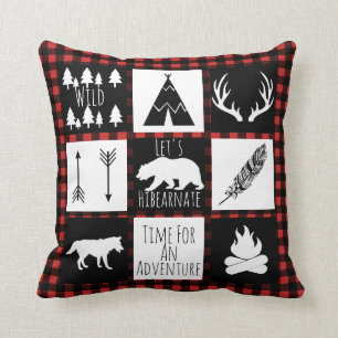 Rustic Buffalo Check Plaid & Wilderness Animals Throw Pillow