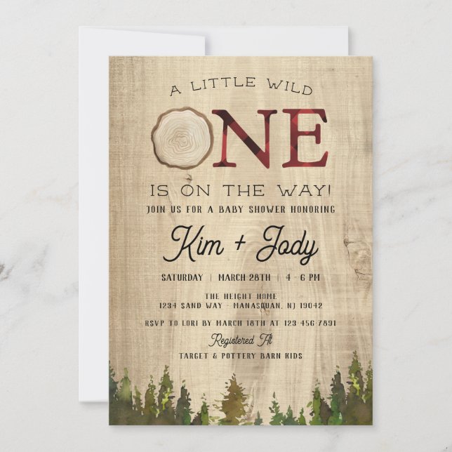 Rustic Buffalo Check Wild One Baby Shower Invitation (Front)