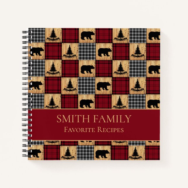 Rustic Buffalo Check Wood Red Black Recipe Notebook (Front)