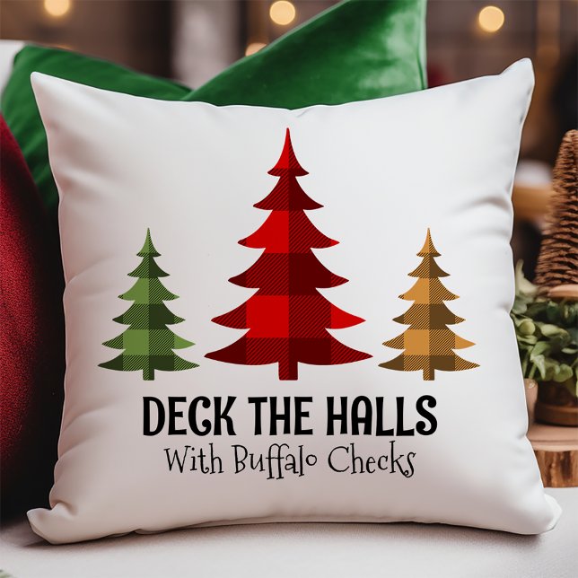 Rustic Buffalo Checks Christmas Trees Throw Pillow (Creator Uploaded)