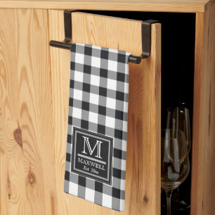 Rustic Buffalo Checks   Plaid Monogram Name Year K Kitchen Towel