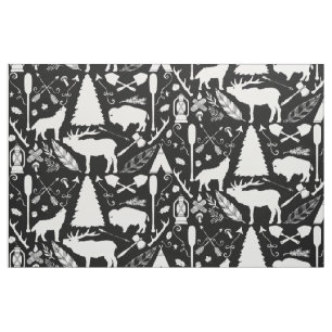 Rustic Buffalo Deer Arrows wolf Woodland Pattern Fabric